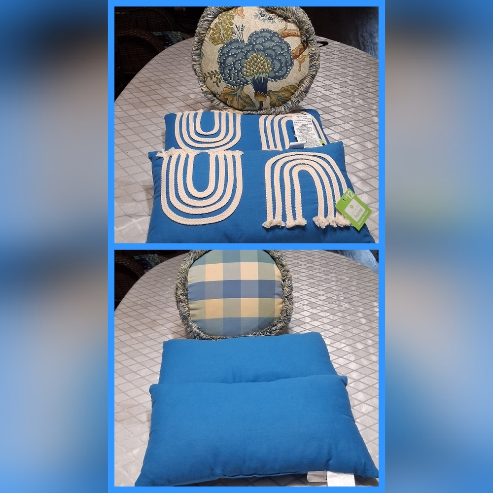 Blue and Cream Decorative Pillow Set